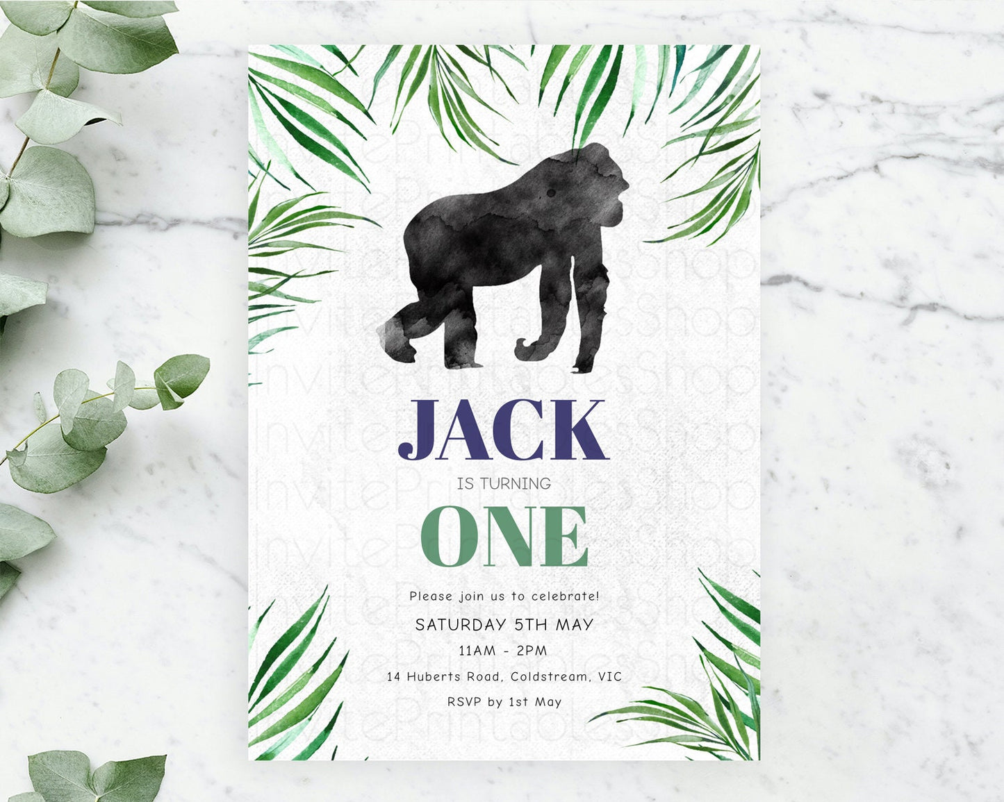 Gorilla Birthday Invitation Gorilla Invitation Gorilla Birthday Jungle Gorilla Party Jungle Adventure Zoo Party Animals Two Wild ONE D10840