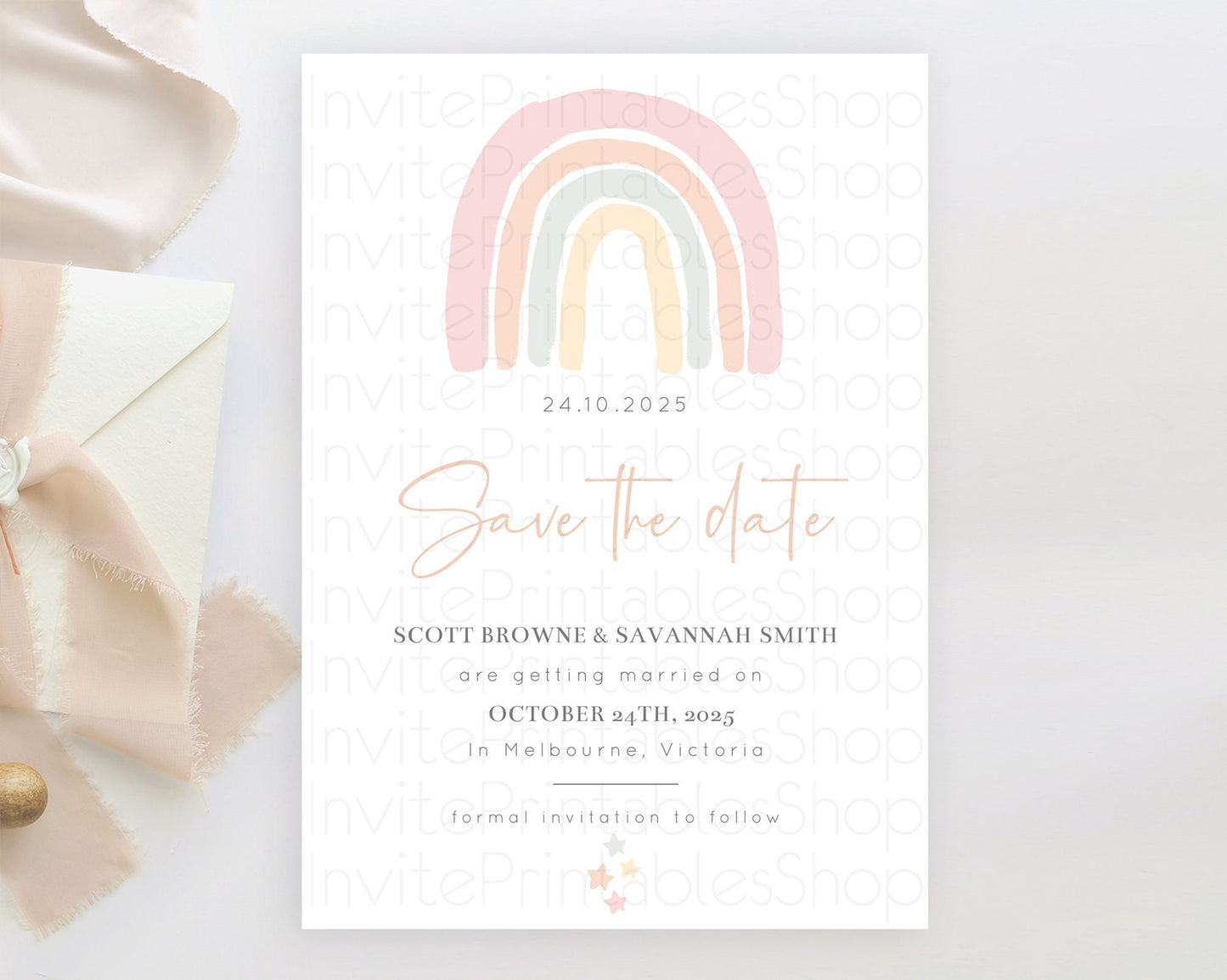 Pastel Rainbow Save The Date Template Boho Colorful Rainbow Party Rainbow Baby Theme For 1st Birthday Baptism Baby Shower Wedding D10162