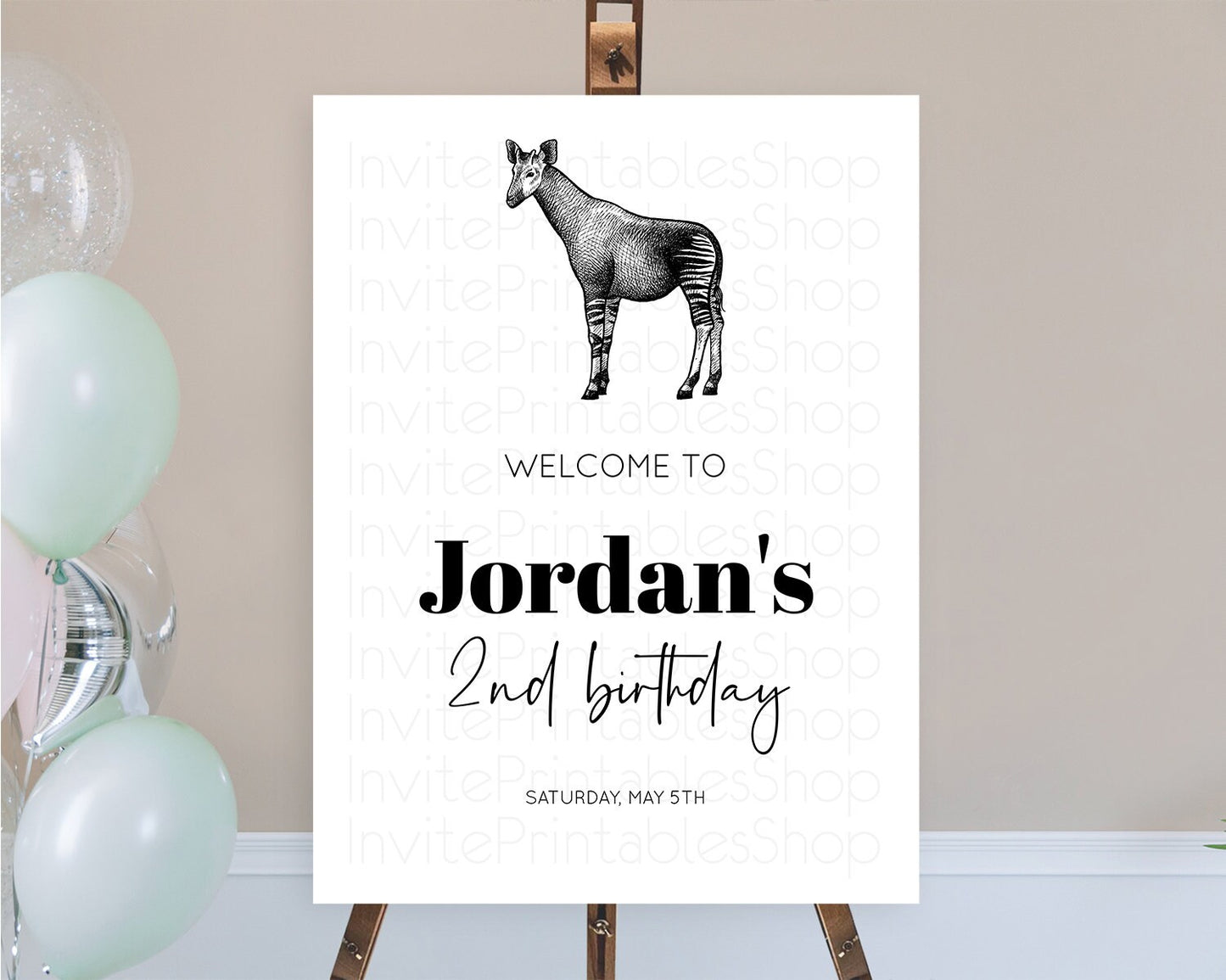 Okapi Welcome Sign Okapi Welcome Board Okapi Welcome Poster Dried Palm Fern Safari Party Decor Okapi First Birthday Welcome Sign D10283