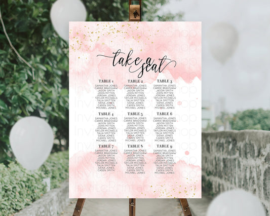 Editable Pink Seating Chart Pink Watercolor Seating Chart Pastel Pink Waterc