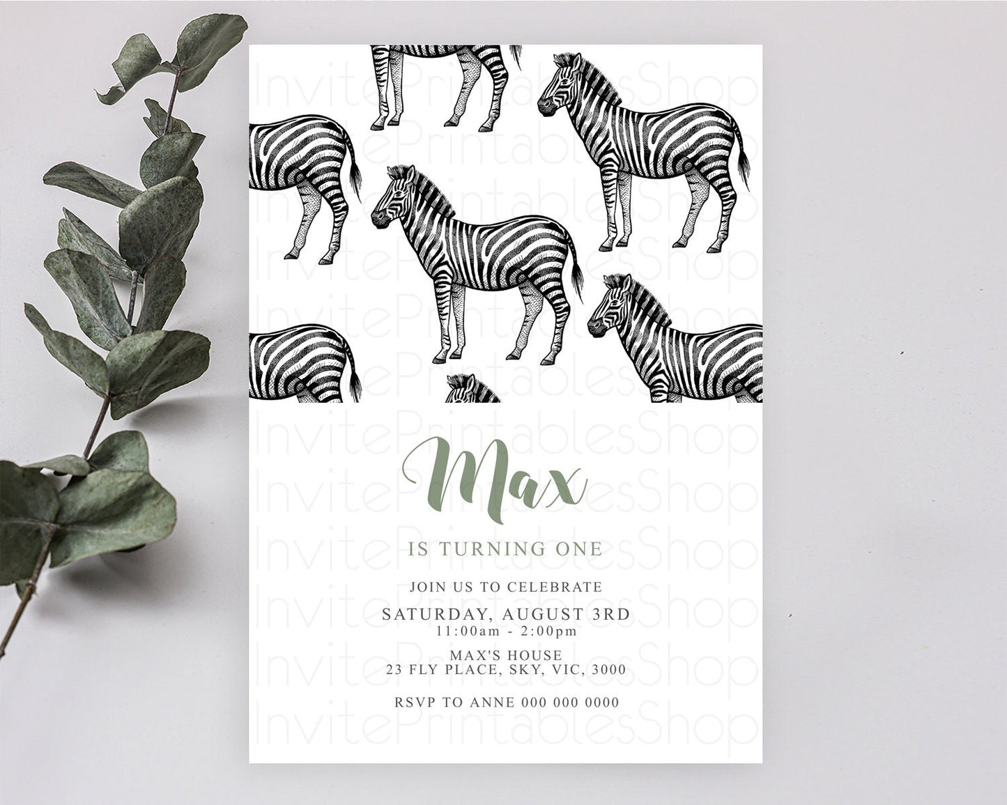 Zebra Birthday Invitation Zebra Invite Jungle Safari invite Watercolor Tropical Palm Invite Adventure Zoo Party Wild Animal Party D10249