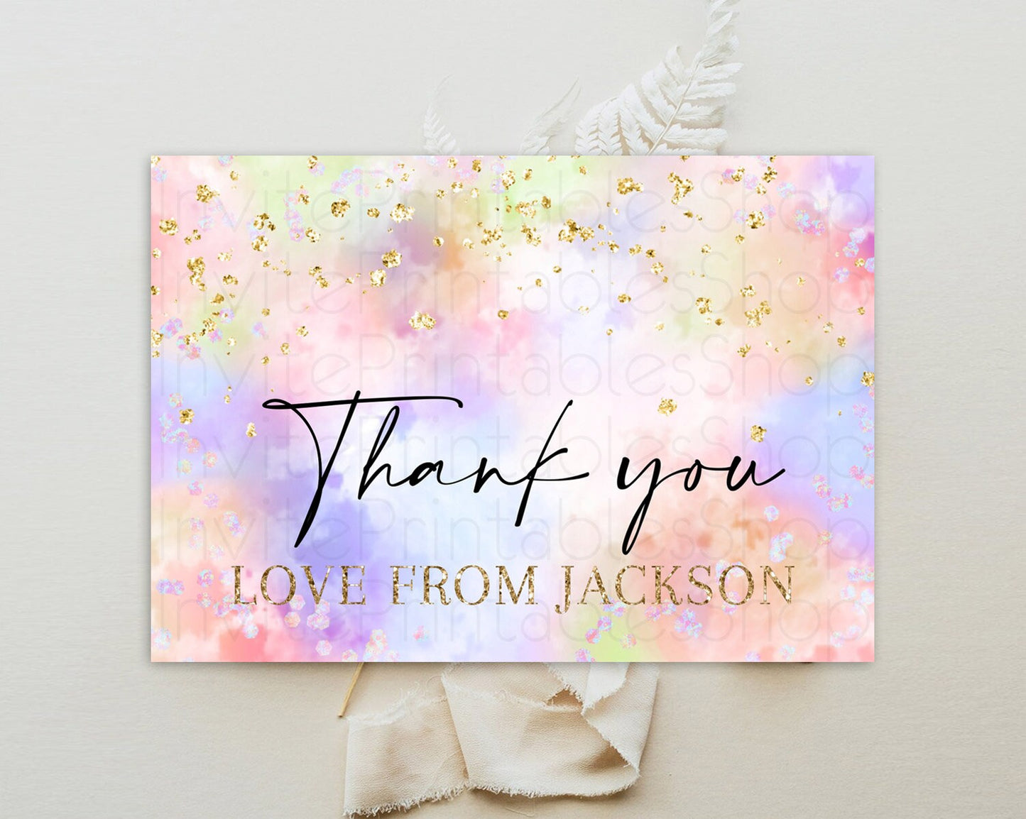 Pastel Thank You Rainbow Thank You Card Colorful Pastel Birthday Thank You Card Confetti Watercolor Pastel Teacher Thank You Cards D10610