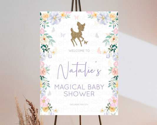 Editable Fawn Baby Shower Welcome Sign Deer Welcome Board Floral Deer Welcom