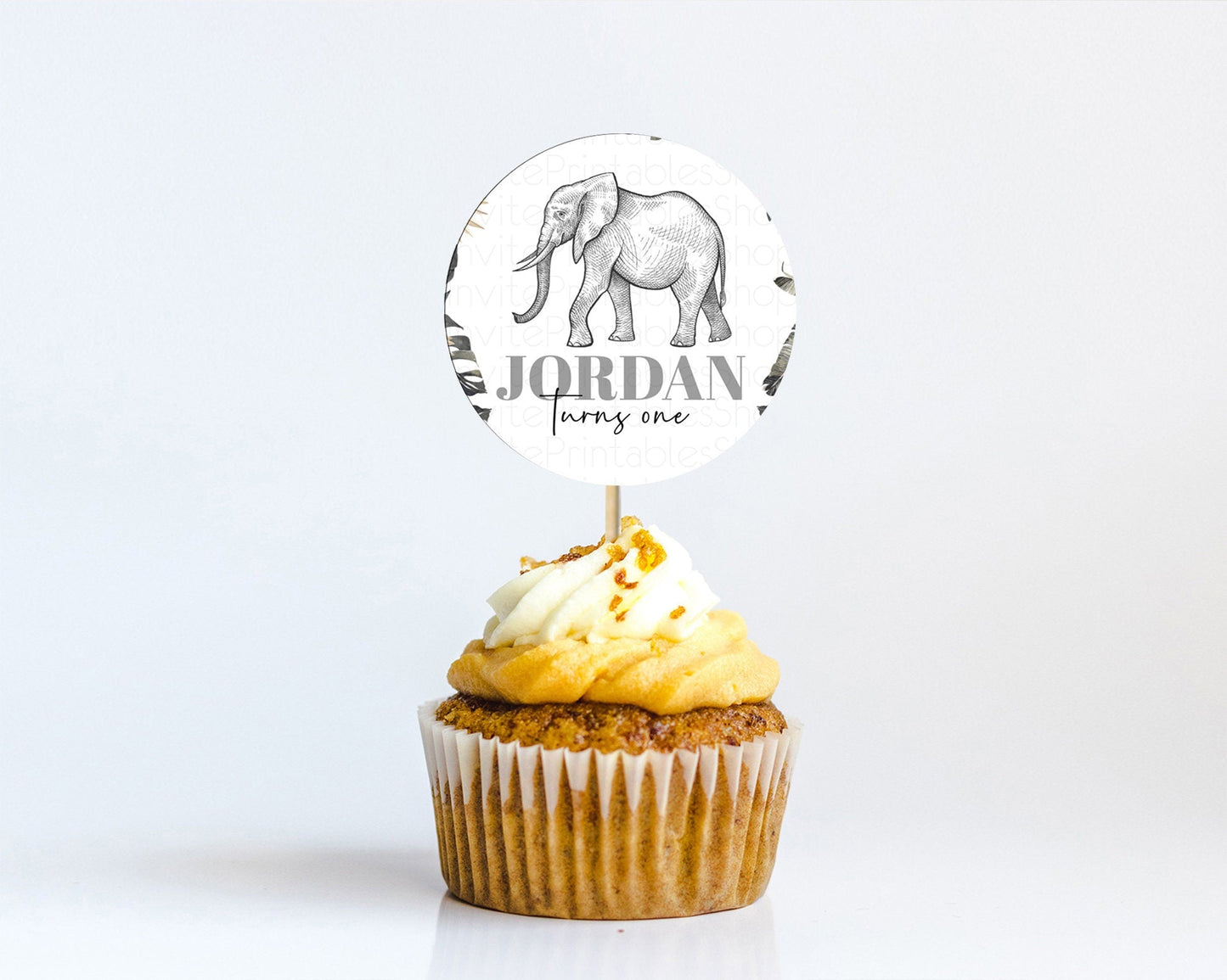 Elephant Cupcake Toppers Elephant Cupcake Elephant Party Safari Adventure Elephant Cupcake Topper Elephant Decor Zoo Fern Palm Leaf D10806