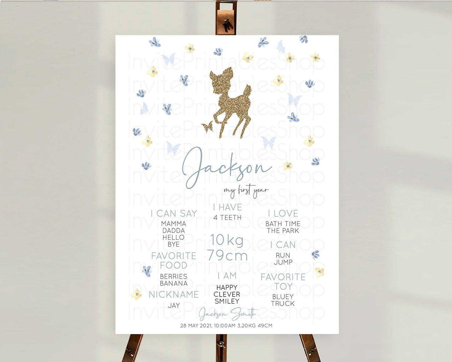 Fawn First Birthday Milestone Board Deer First Birthday Milestone Poster Enchanted Forest Butterfly Pastel Flowers 1st Birthday Sign D10864