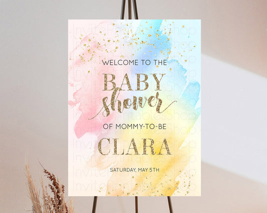 Pastel Baby Shower Welcome Sign Pastel Rainbow Welcome Sign Colorful Rainbow Confetti Watercolor Glitter Décor Pastel  Welcome Sign D10556