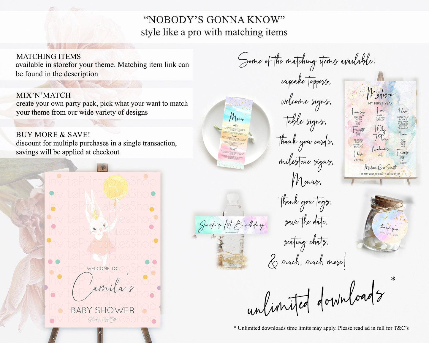 Bunny Baby Shower Welcome Sign Bunny Balloon Welcome Board Colorful Pastel Confetti Bunny Welcome Poster Sprinkles Baby Welcome Sign D10219