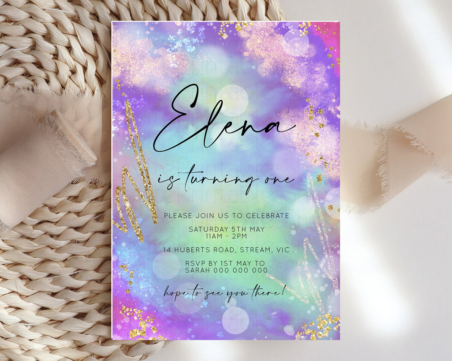 Rainbow Birthday Invitation Pastel Birthday Invite Ombre Watercolor Invite Enchanted Theme Colorful Splash Glitter Sprinkles 1st 2nd 3rd