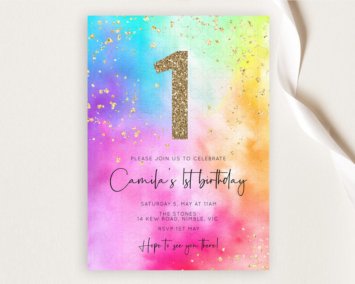 Tie Dye Invitation Rainbow Birthday Invitation Pastel Invitation Colorful Invitation Pastel Rainbow Party 3rd 2nd 1st First Birthday D10456