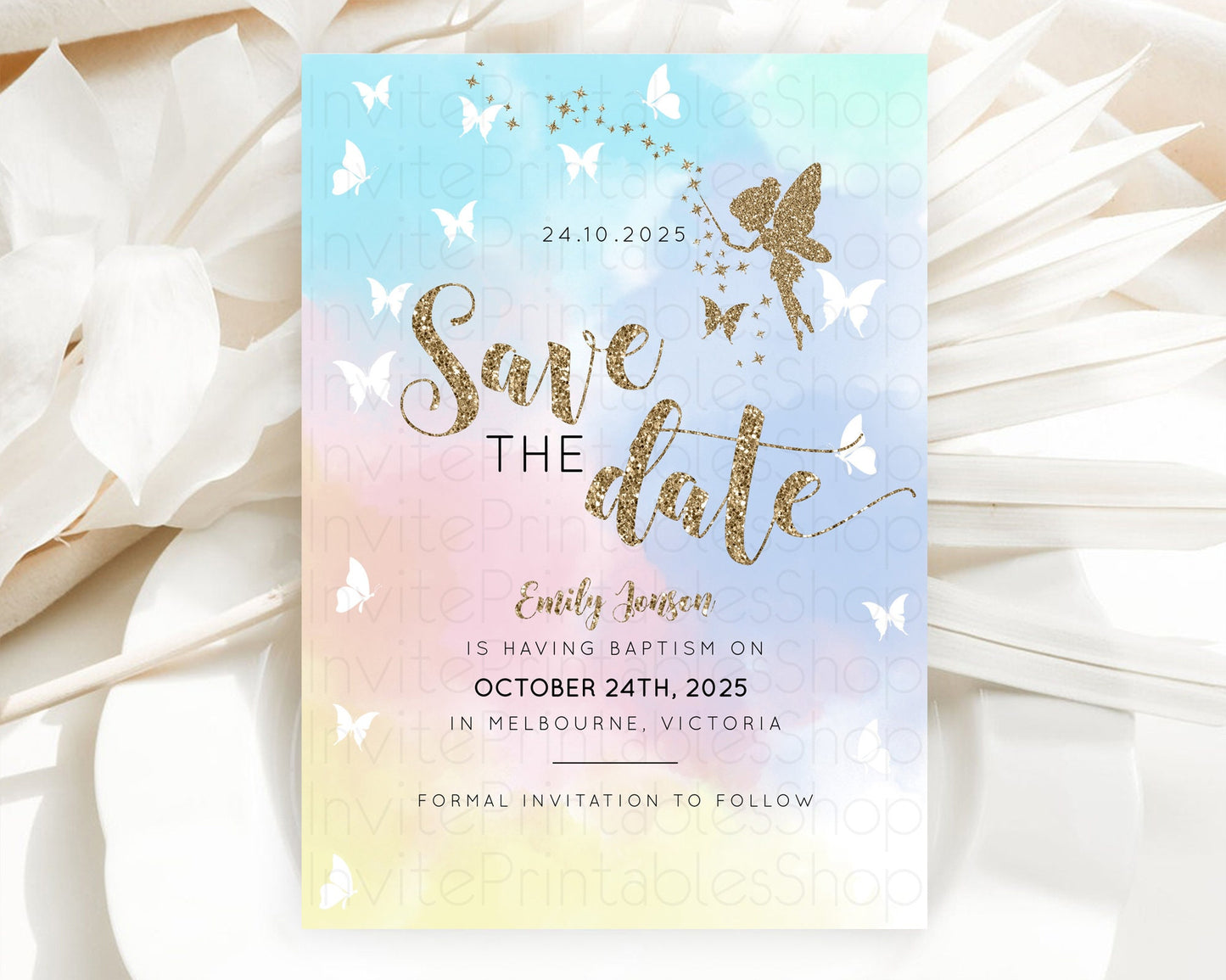 Fairy Save The Date Template Enchanted Garden Pastel Floral Butterfly Party Secret Garden Birthday Baptism Baby Shower Bridal Shower D10894