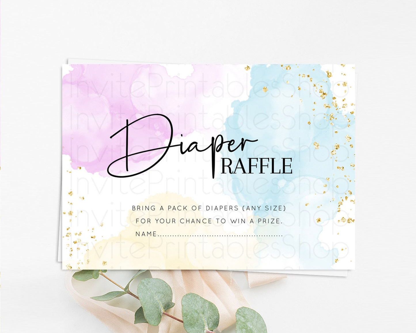 Pastel Diaper Raffle Card Pastel Rainbow Diaper Raffle Insert Colorful Ombre Watercolor Diaper Ticket Confetti Glitter Raffle Game D10155