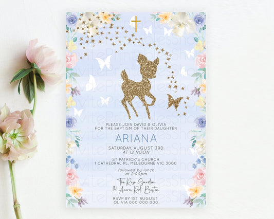 Editable Fawn Baptism Invitation Deer Baptism 1st Birthday Invitation Enchan