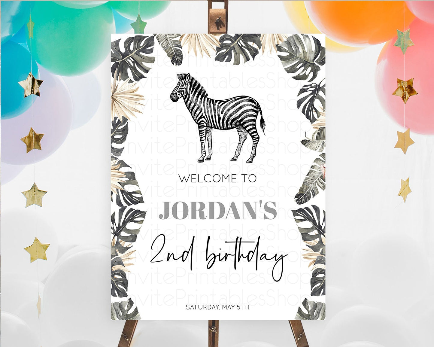 Zebra Welcome Sign Zebra Welcome Board Zebra Welcome Poster Safari Décor Dried Palm Fern Zoo Party Zebra First Birthday Welcome Sign D10824