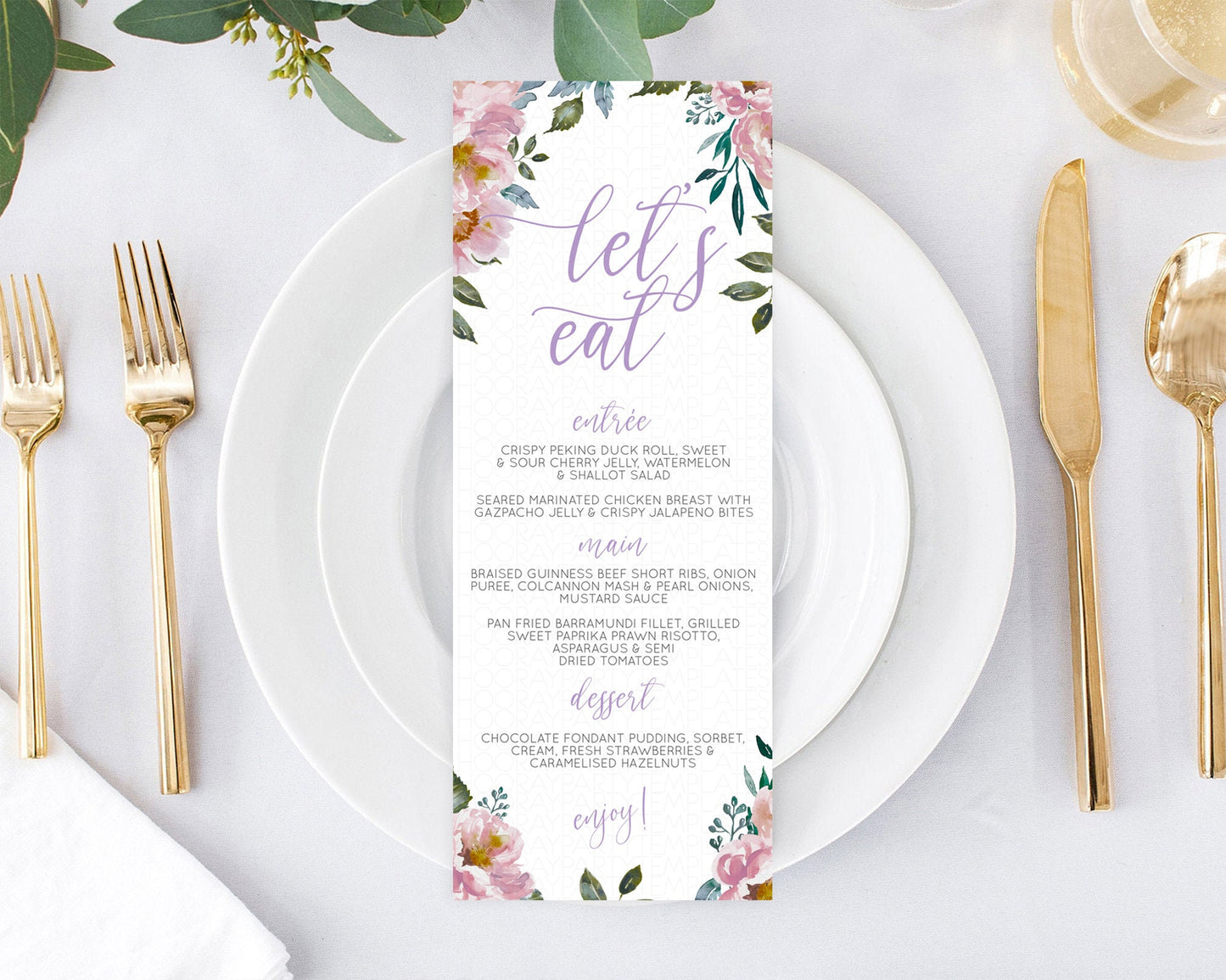 Secret Garden Menu Wildflower Menu Template Pastel Flower Garden Table Decor Boho Floral Dinner Dessert Floral Party Food Menu D10729