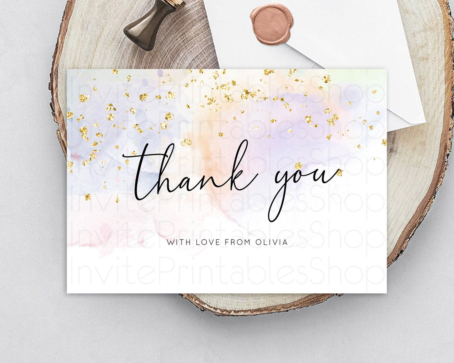 Pastel Thank You Rainbow Thank You Card Colorful Pastel Birthday Thank You Card Confetti Watercolor Pastel Teacher Thank You Cards D10769