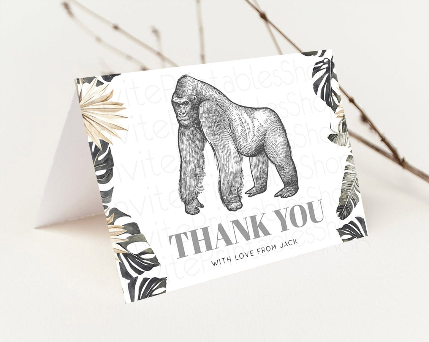 Gorilla Thank You Gorilla Thank You Card Gorilla Party Birthday Thank You Card Safari Card Template Gorilla Teacher Thank You Cards D10825