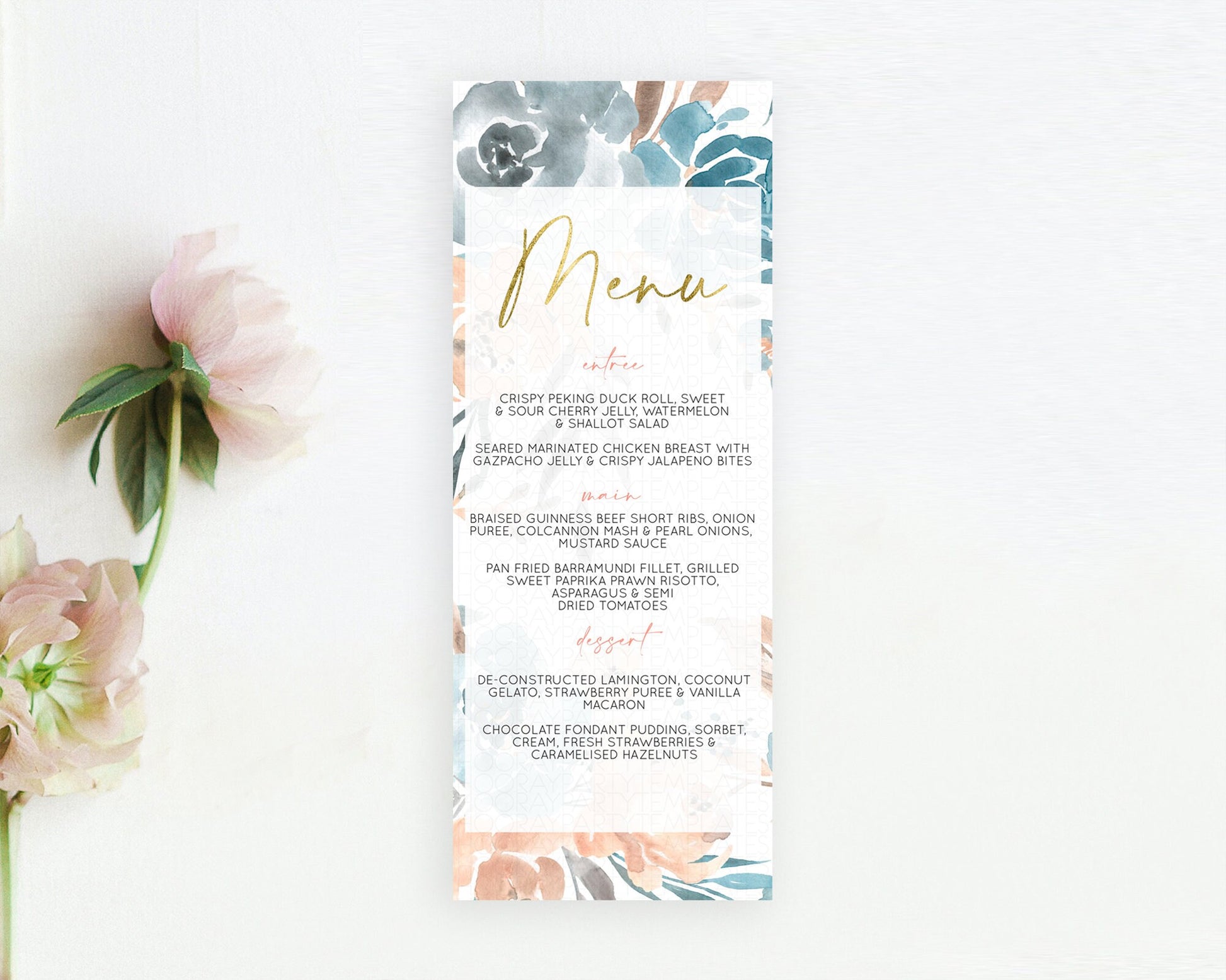 Editable Secret Garden Menu Wildflower Menu Template Pastel Flower Garden Ta