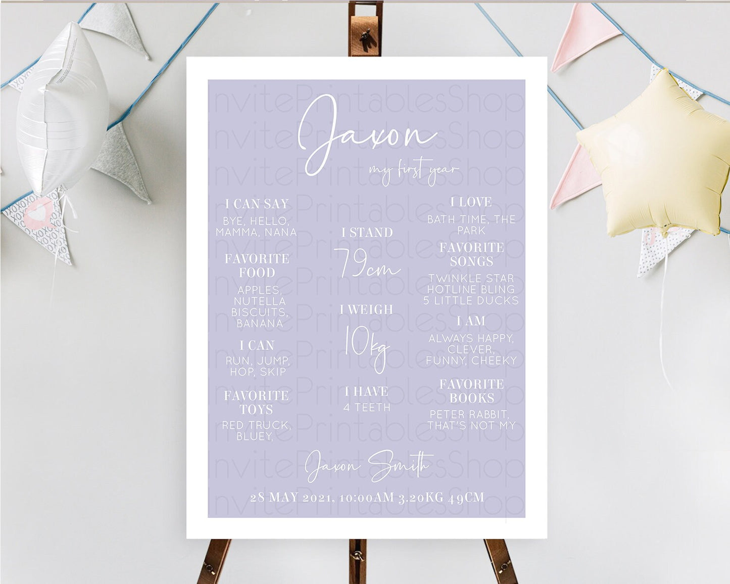 Purple First Birthday Milestone Poster Plain Purple Milestone Board Minimal Pastel Purple Milestone Modern 1st Birthday Welcome Sign D10942