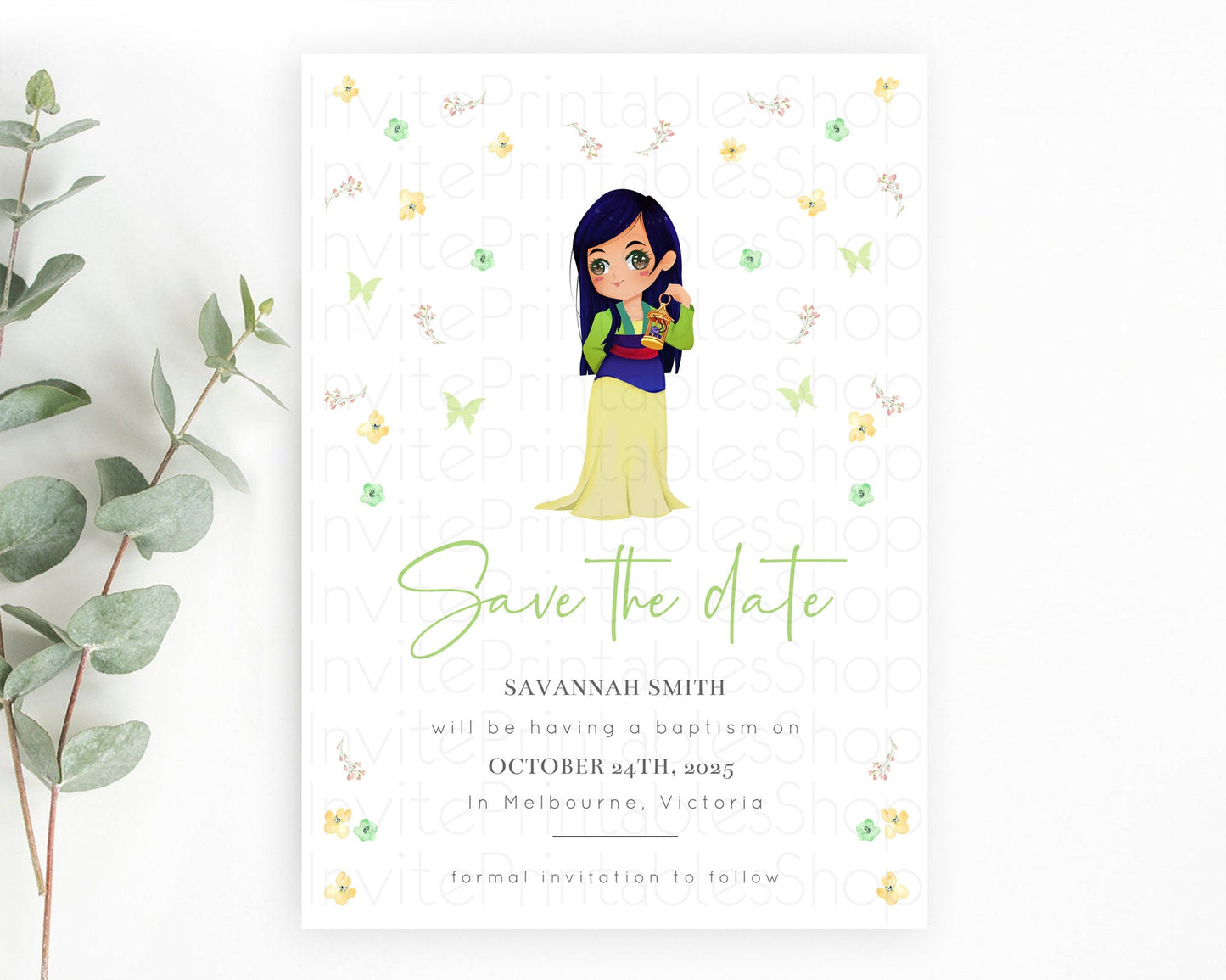 Princess Save The Date Template Secret Garden Enchanted Castle Pastel Floral Royal Party For 1st Birthday Baptism Baby Shower D10350