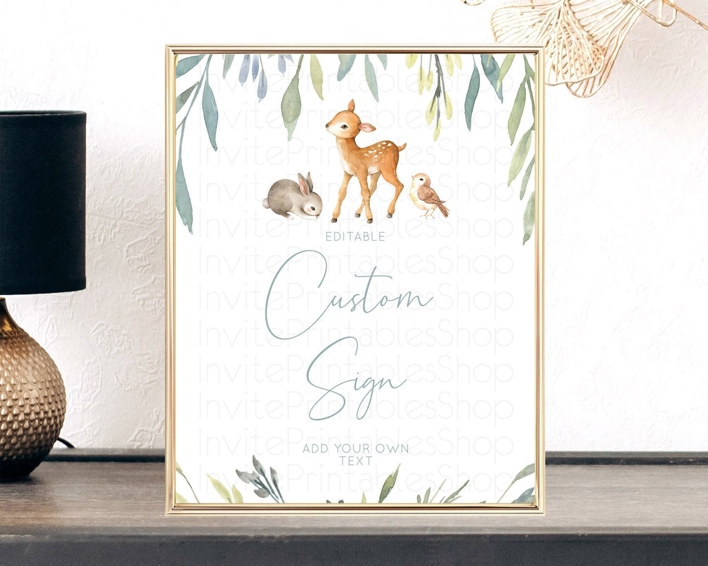 Fawn Deer Sign Pastel Floral Deer Table Sign Decor Enchanted Forest Butterfly Party 1st Birthday Baptism Baby Shower Bridal Shower D10919