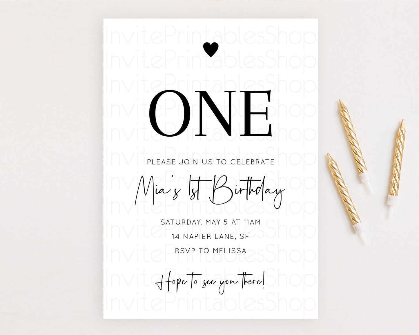 Minimalist Birthday Invitation White Black Invitation Minimalist Pastel Invitation Plain Invites Modern Simple 1st First  Birthday D10955