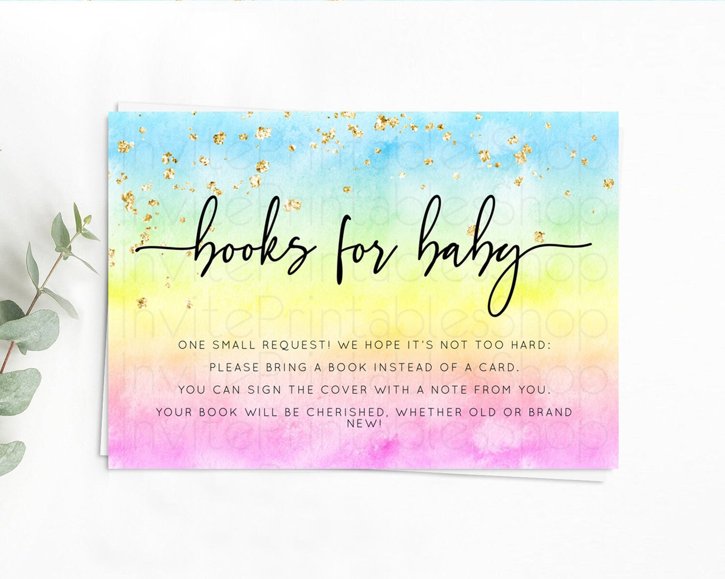 Pastel Books For Baby Card Pastel Rainbow Book Insert Colorful Ombre Watercolor Book Card Confetti Glitter Baby Book Poem Request D10480