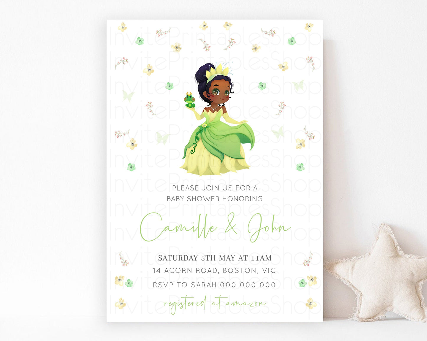 Princess Tiana Baby Shower Castle Invitation Tiana Invite Confetti Florals Secret Garden Enchanted Castle Magical Butterflies Flutters 425