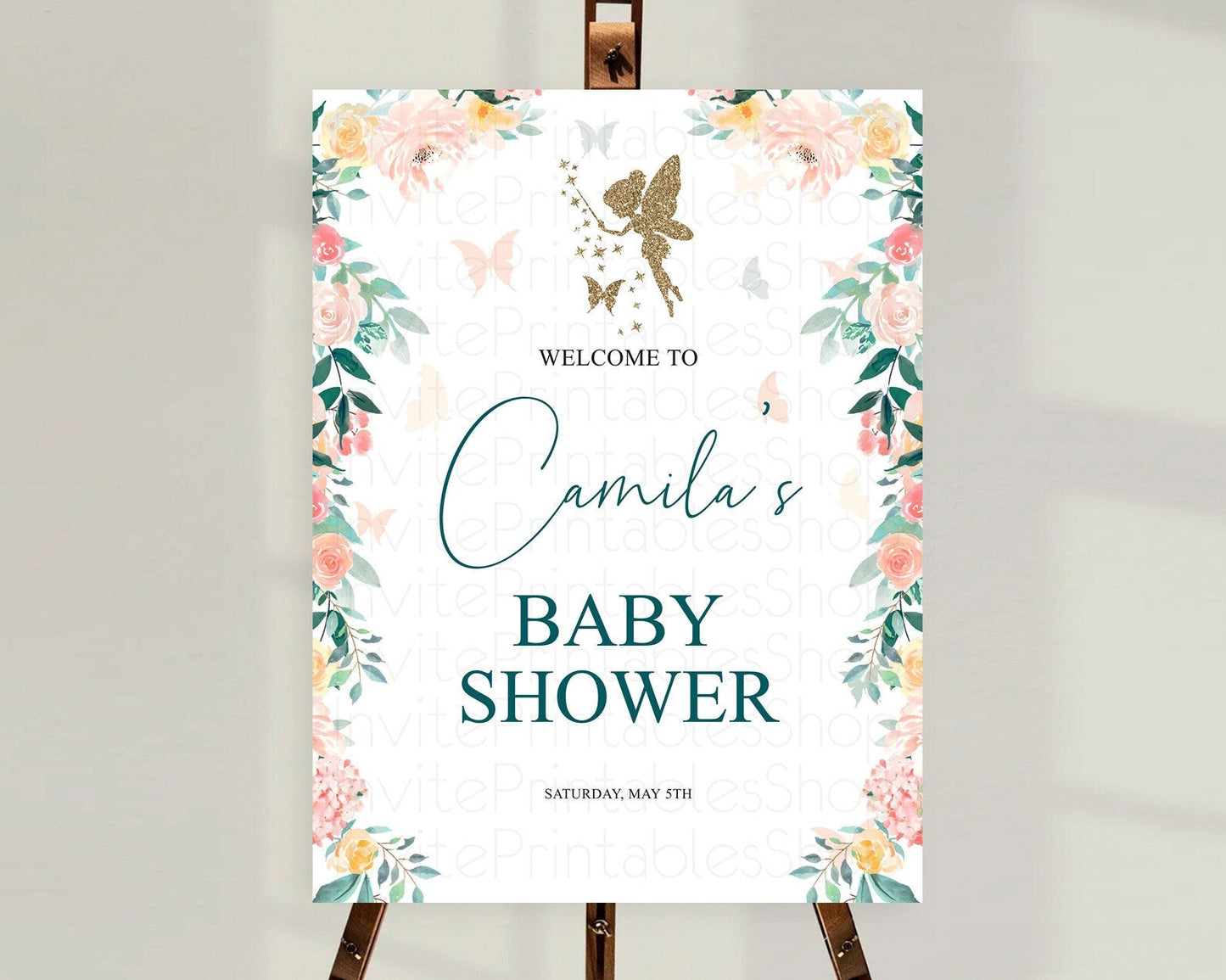 Fairy Baby Shower Welcome Sign Fairy Welcome Board Enchanted Garden Pastel Floral Butterfly Decor Secret Garden Fairy Welcome Sign D10239