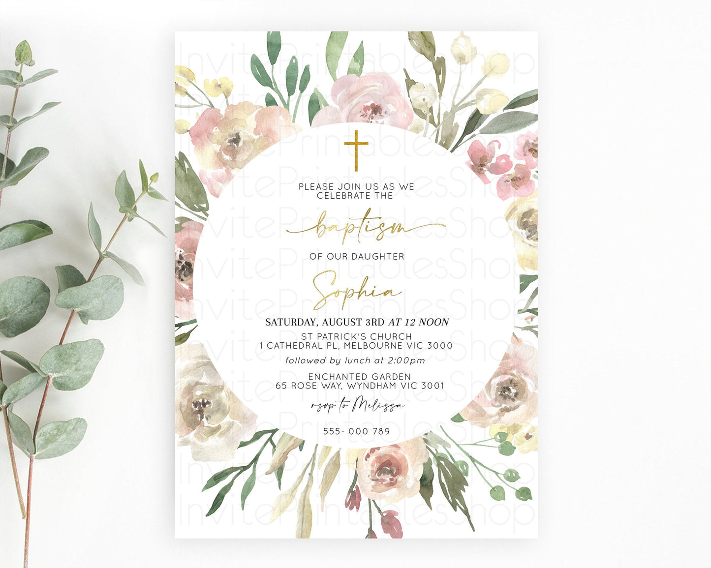 Secret Garden Baptism Invitation Wildflower Baptism Birthday Invite Pastel Flowers Christening Invite Enchanted Garden Boho Floral  D10202