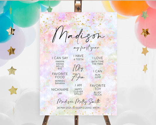 Editable Pastel First Birthday Milestone Board Pastel Rainbow Milestone Post