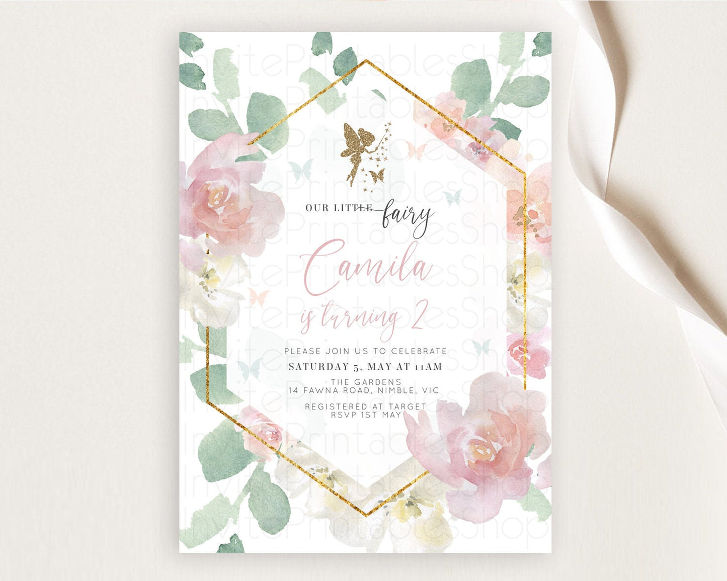 Fairy Birthday Invitation Fairy Invites Fairy Tea Party Fairy Garden Birthday Secret Garden Enchanted Garden Pastel Floral Butterfly D10965