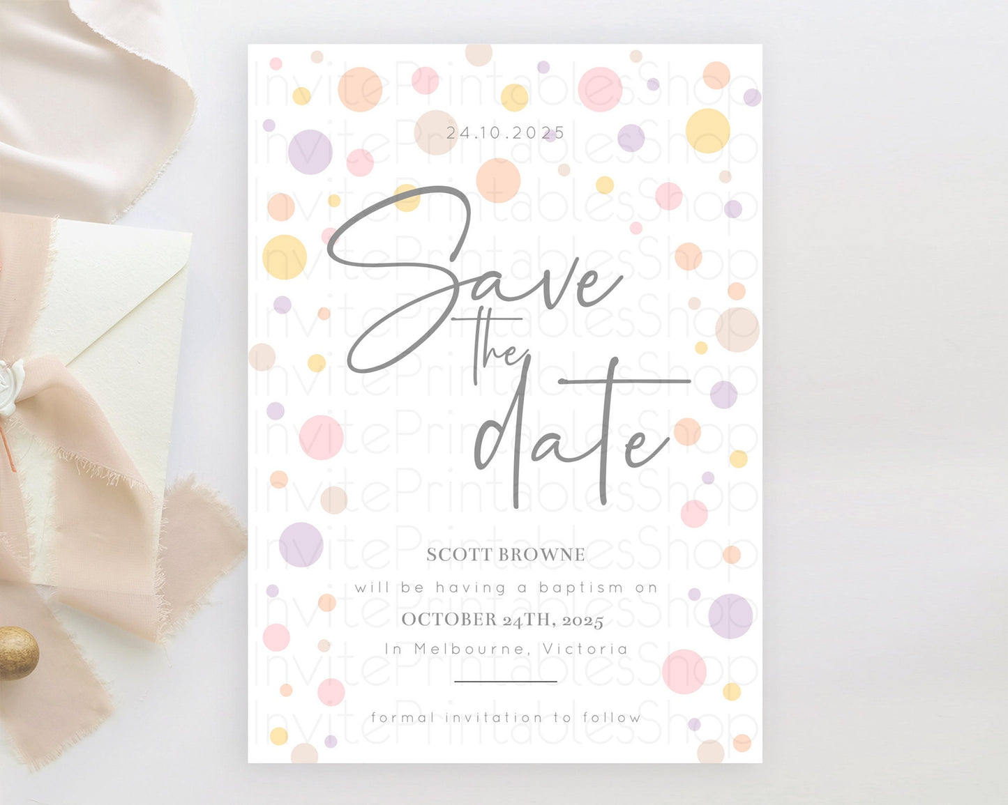 Pastel Confetti Save The Date Template Rainbow Colorful Sprinkles Party For 1st Birthday Baptism Baby Shower Wedding Bridal Shower D10759