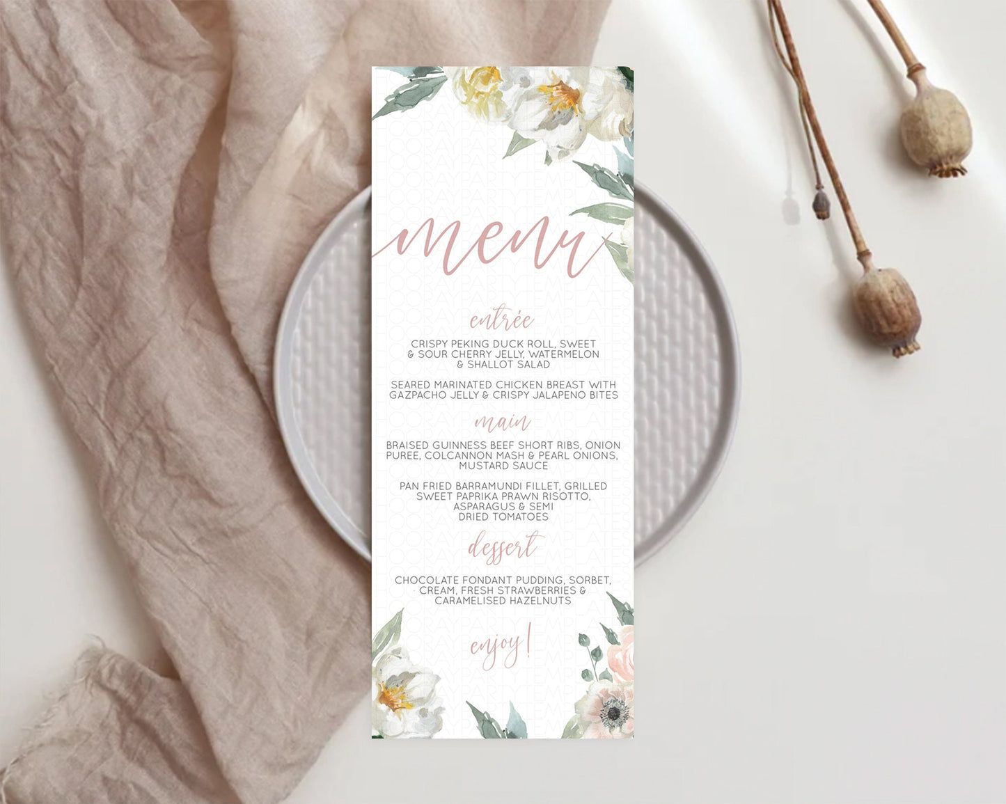 Secret Garden Menu Wildflower Menu Template Pastel Flower Garden Table Decor Boho Floral Dinner Dessert Floral Party Food Menu D10121