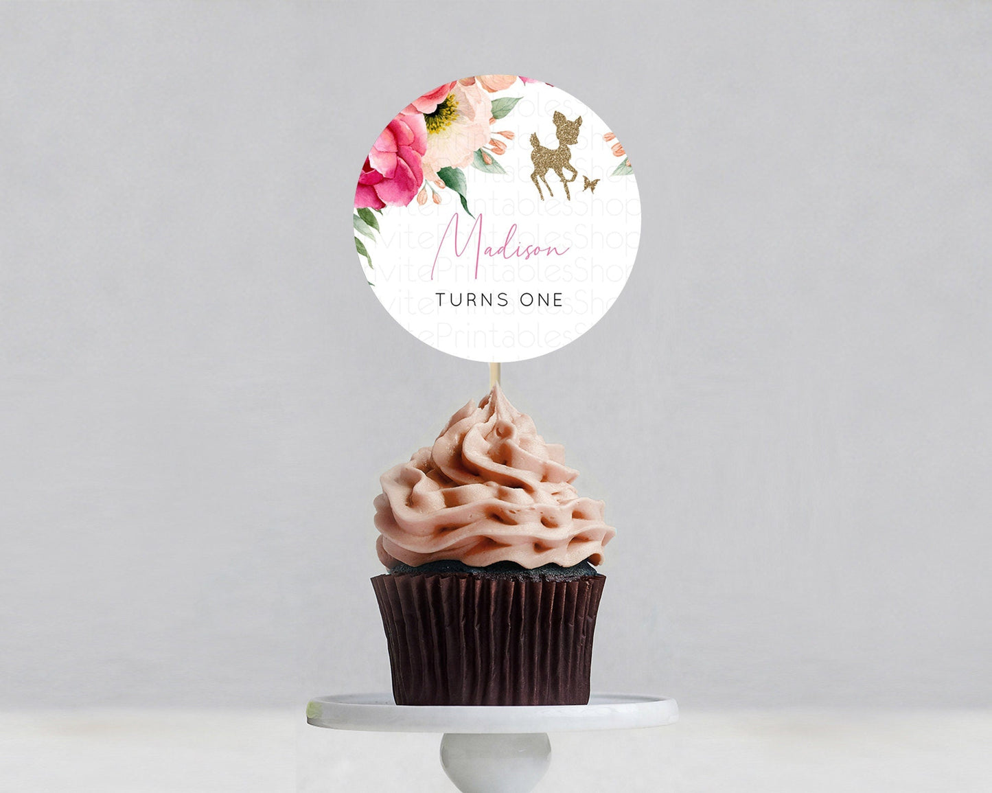Fawn Cupcake Toppers Deer Cupcake Toppers Enchanted Forest Party Butterfly Pastel Flowers Woofland Cupcake Toppers First Birthday D10326