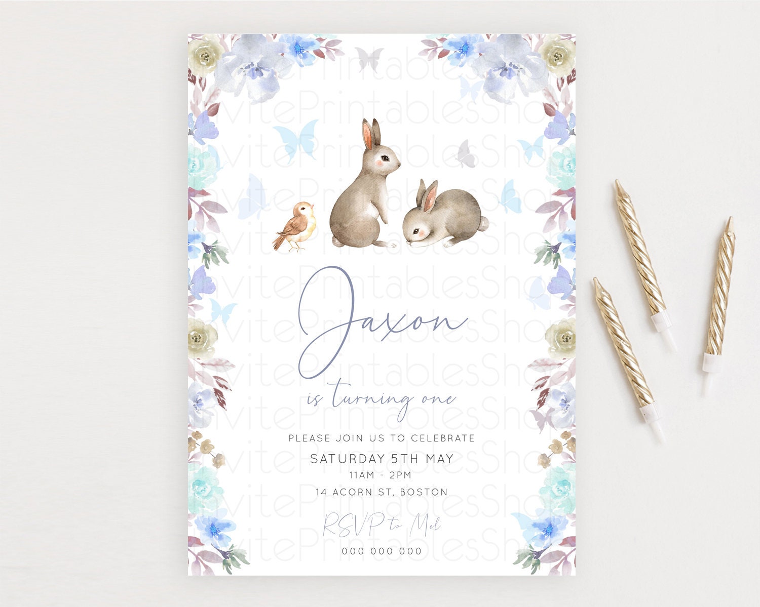 Editable Bunny Birthday Invitation Floral Bunny Invitation Pastel Bunny Invi