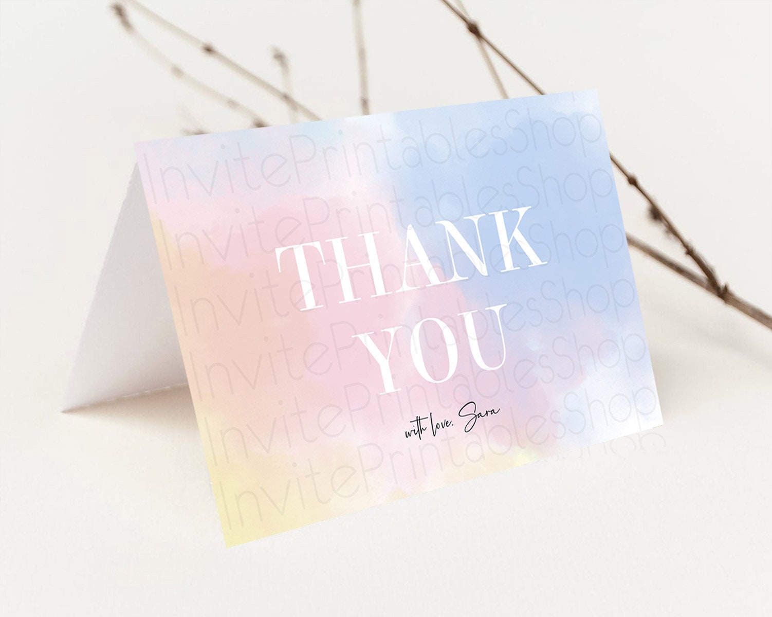 Editable Pastel Thank You Rainbow Thank You Card Colorful Pastel Birthday Th