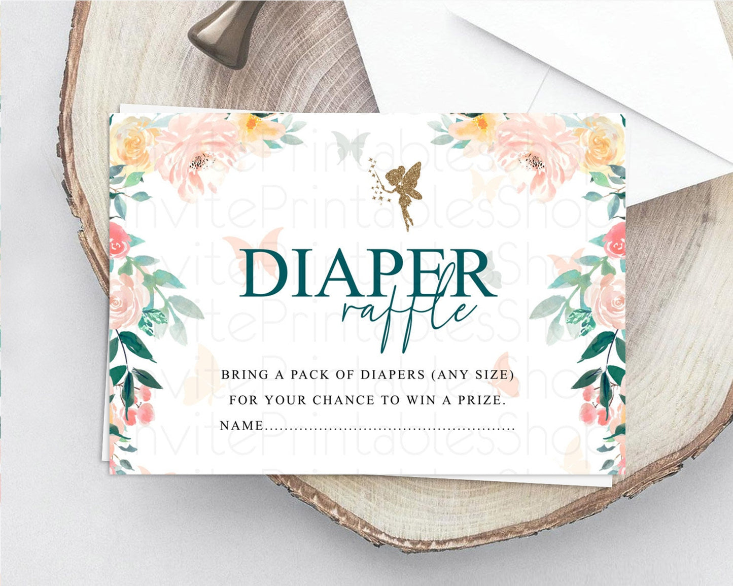 Fairy Diaper Raffle Card Fairy Diaper Insert Enchanted Garden Fairy Diaper Ticket Pastel Floral Butterfly Secret Garden Raffle Game D10239