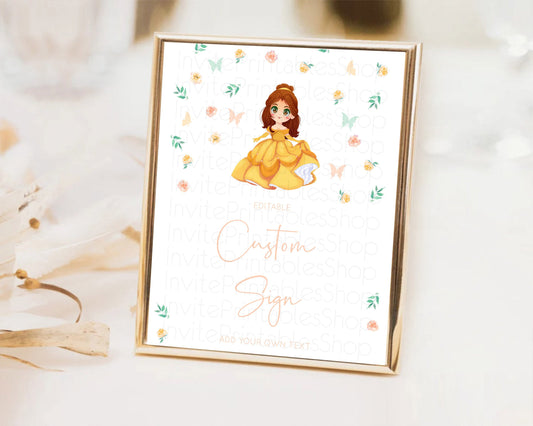 Editable Princess Party Table Sign Decor Secret Garden Enchanted Castle Past