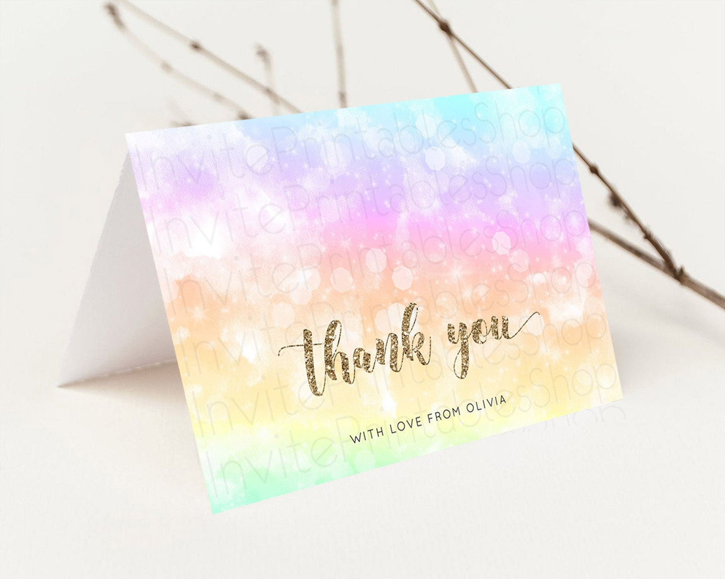 Pastel Thank You Rainbow Thank You Card Colorful Pastel Birthday Thank You Card Confetti Watercolor Pastel Teacher Thank You Cards D10648