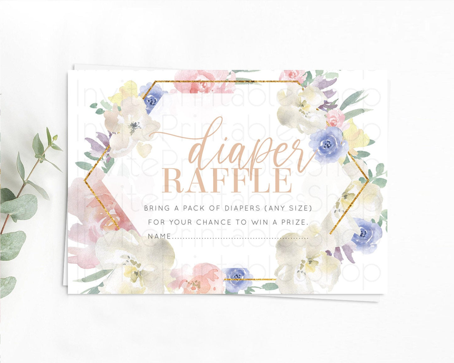 Secret Garden Diaper Raffle Card Boho Wildflower Diaper Raffle Insert Pastel Flower Garden Baby Shower Card Flower Raffle Game D10254