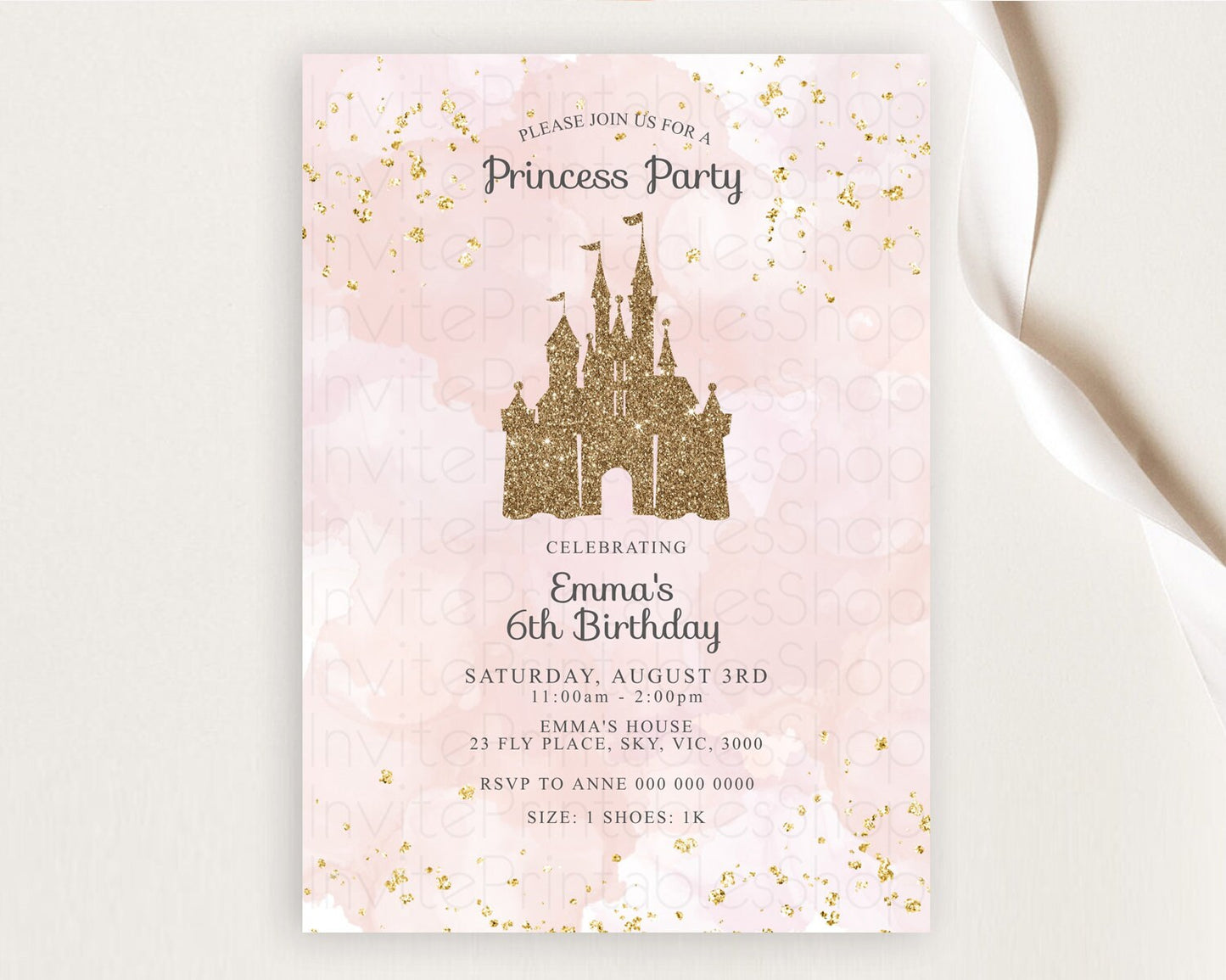 Princess Birthday Invitation Princess Invitation Pastel Invitation Royal Birthday Rainbow Color Enchanted Castle 1st First Birthday D10704