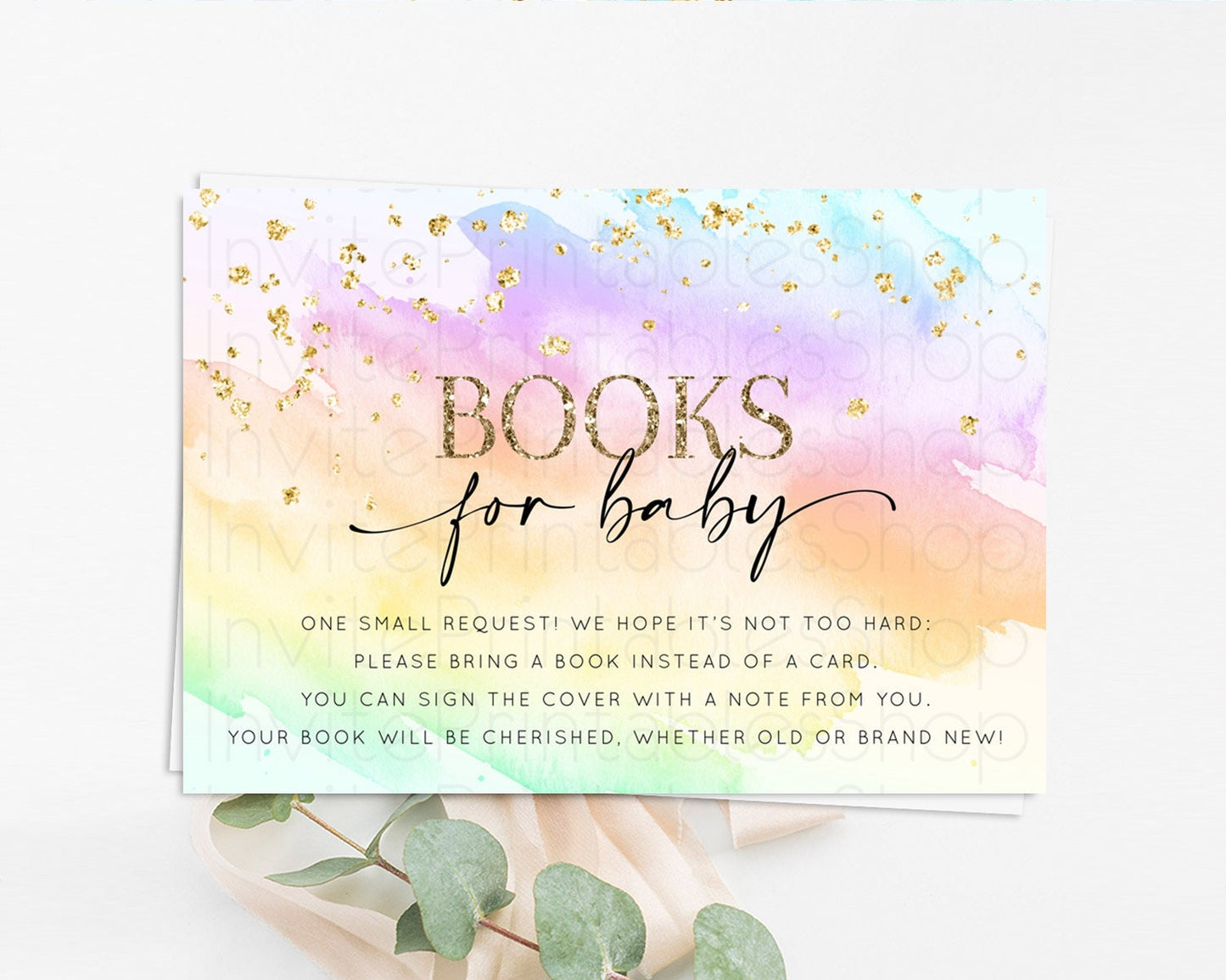 Pastel Books For Baby Card Pastel Rainbow Book Insert Colorful Ombre Watercolor Book Card Confetti Glitter Baby Book Poem Request D10645