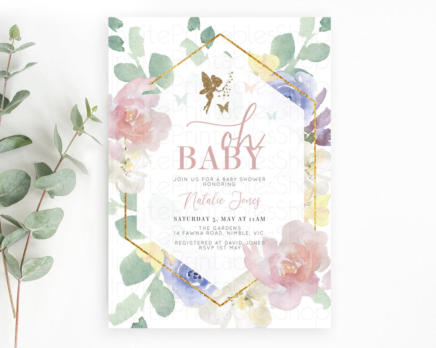 Fairy Baby Shower Invitation Pastel Fairy Invites Fairy Tea Party Fairy Garden Theme Secret Garden Enchanted Garden Floral Butterfly D10294