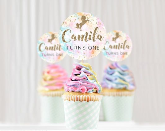 Editable Unicorn Rainbow Cupcake Topper Pastel Unicorn Decor Magical Unicron