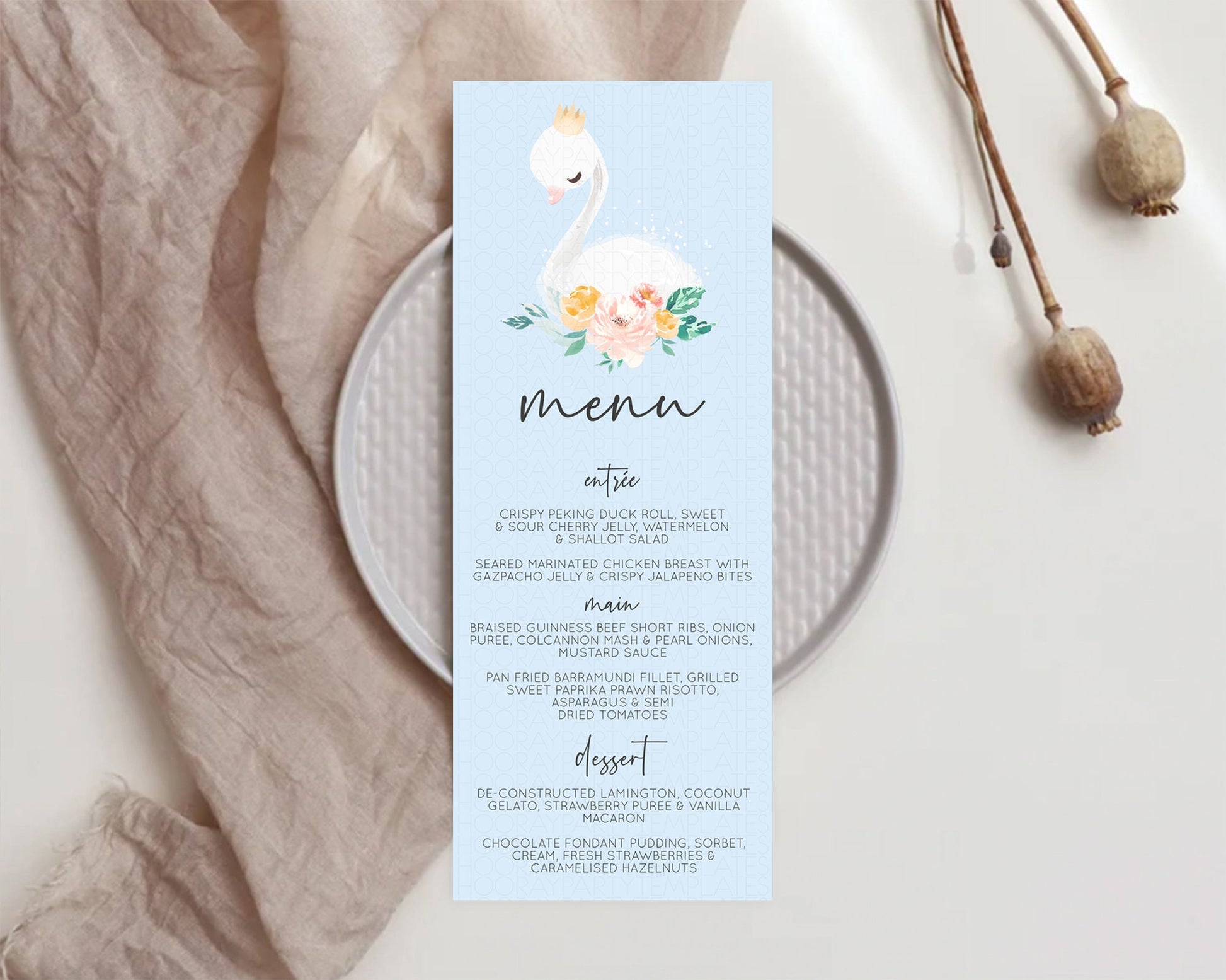 Editable Swan Menu Swan Princess Ballet Menu Template Enchanted Swan Lake Ta