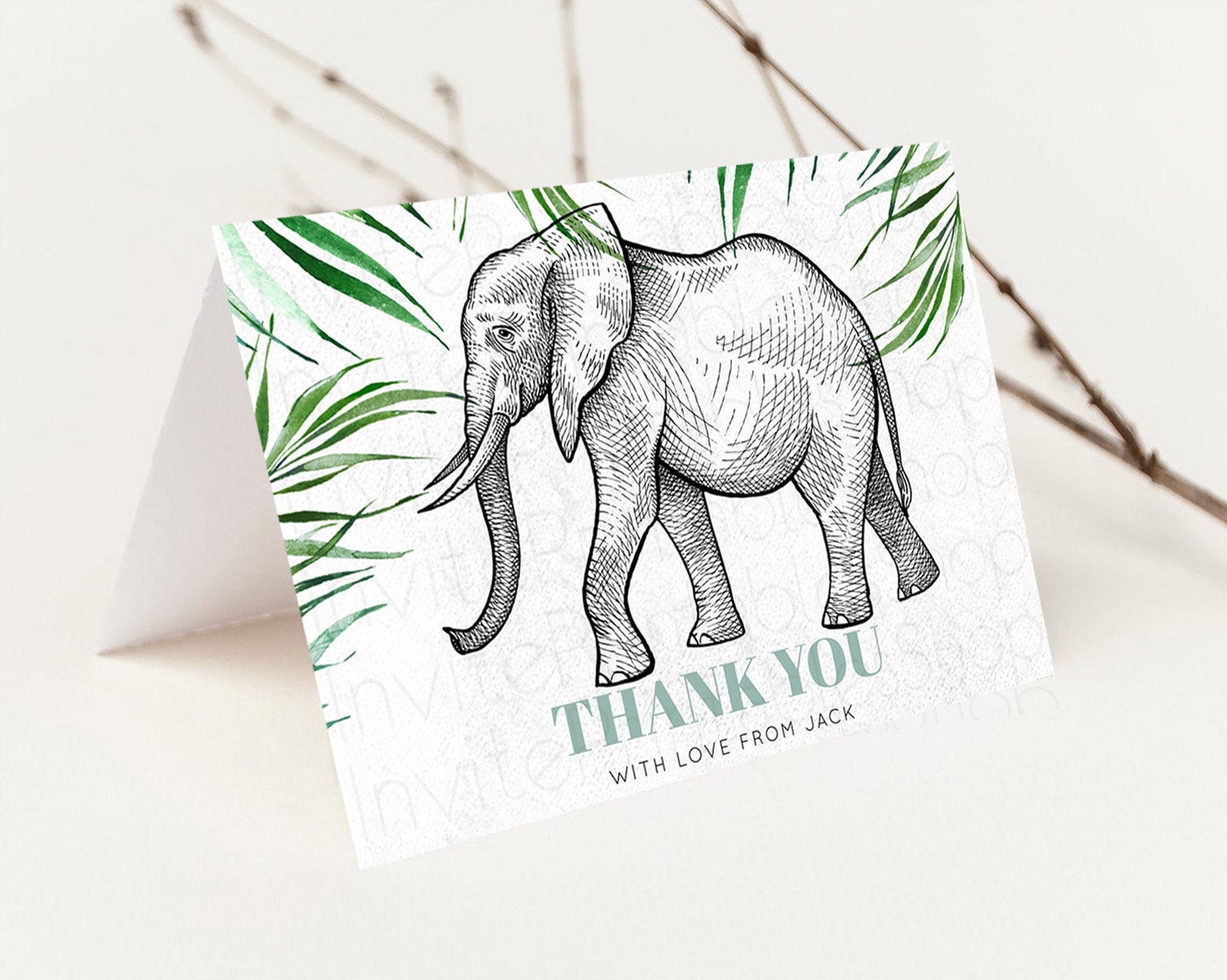 Editable Pastel Elephant Thank You Rainbow Elephant Thank You Card Colorful