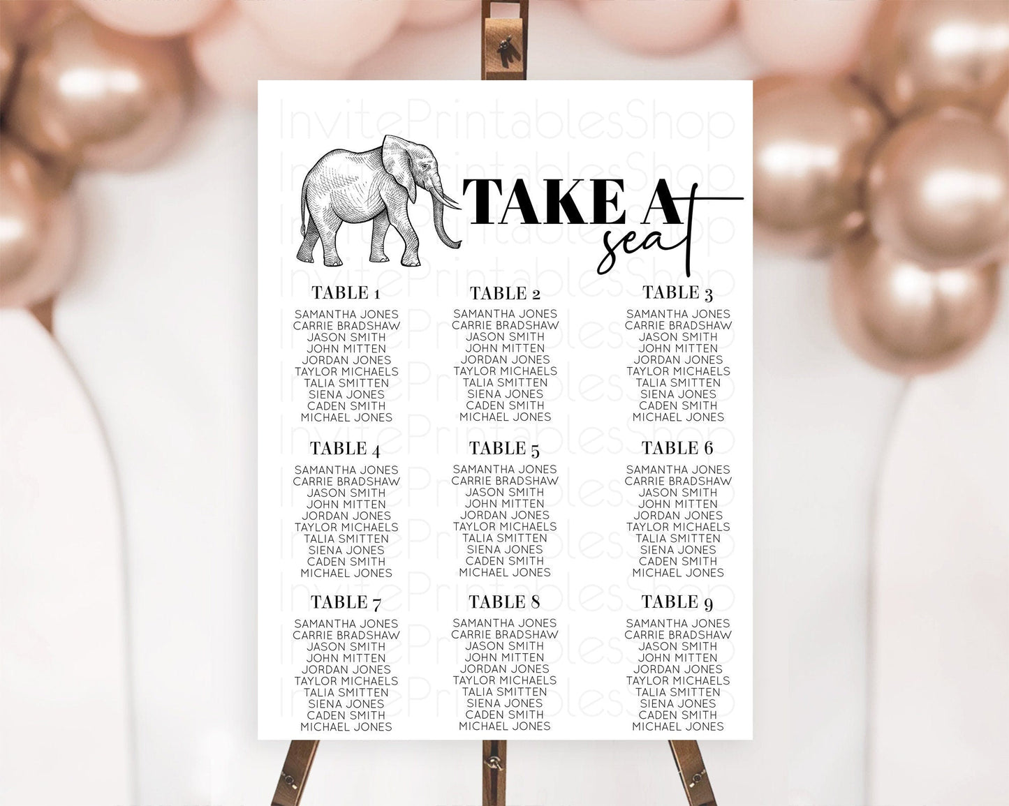 Elephant Seating Chart Elephant Seating Sign Elephant Party Safari Adventure Elephant Take A Seat Elephant Decor Zoo Fern Palm Leaf D10248