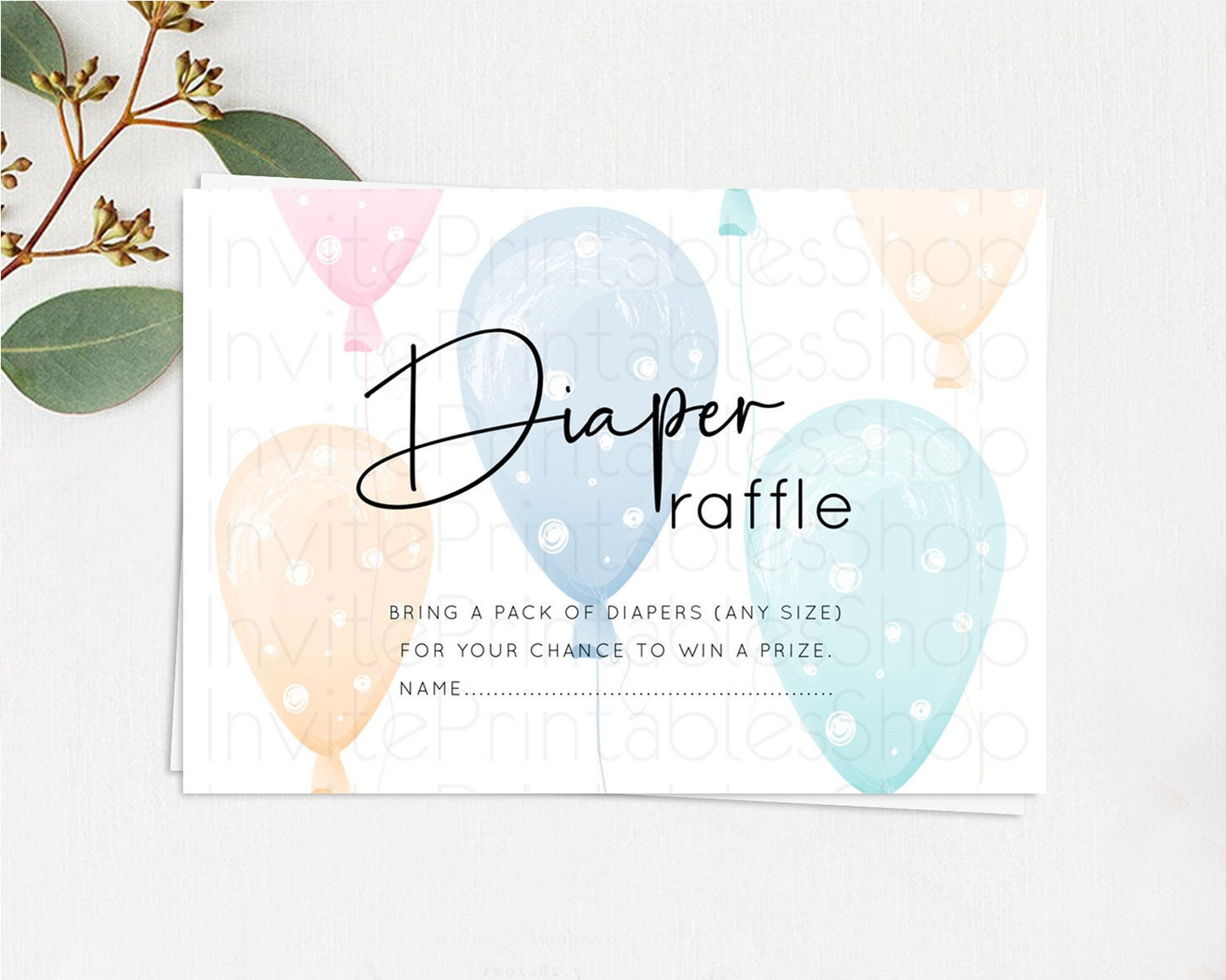 Pastel Balloons Diaper Raffle Card Colorful Balloon Diaper Raffle Insert Rainbow Balloon Diaper Ticket Confetti Balloon Raffle Game D10776