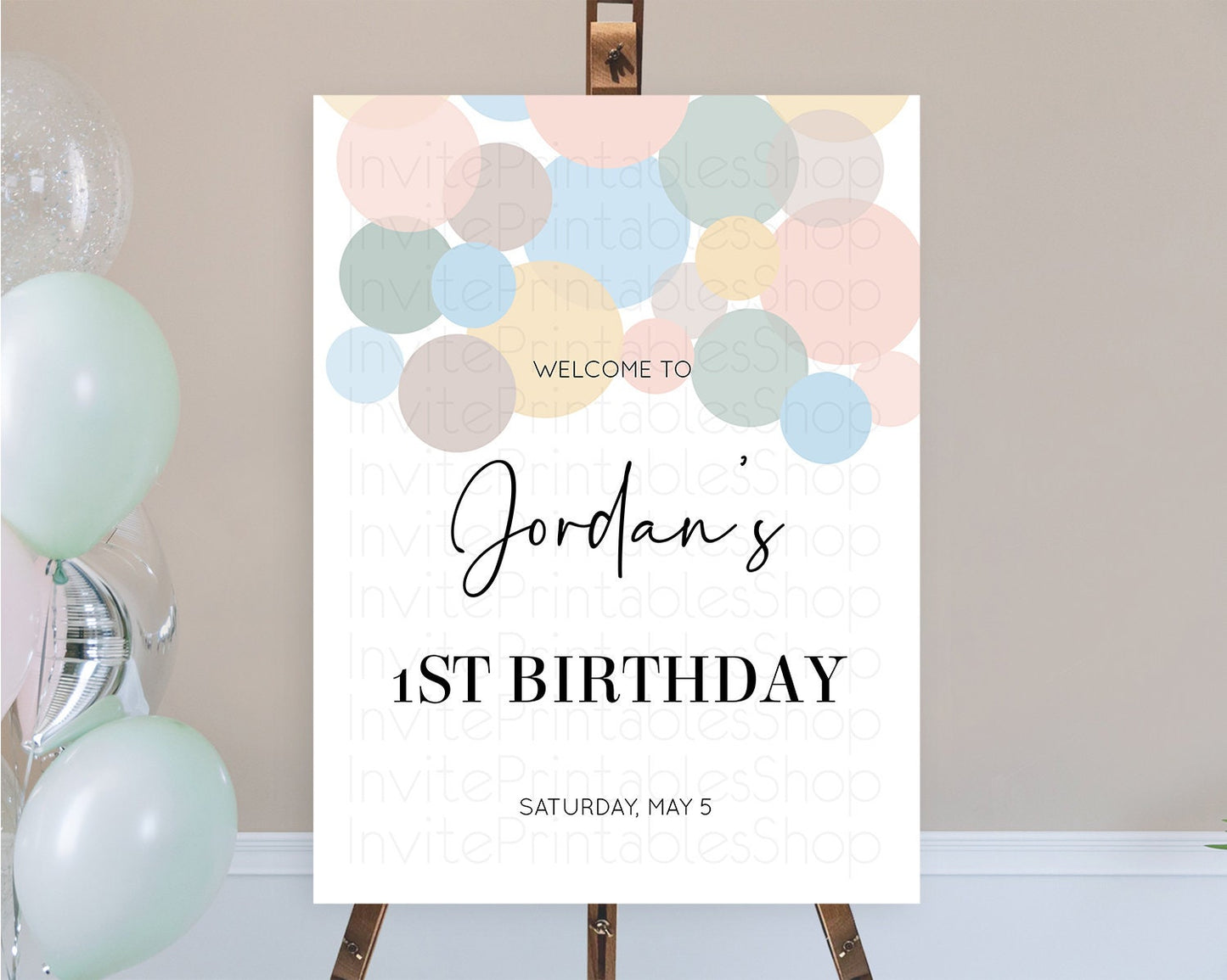 Rainbow Welcome Sign Pastel Welcome Board Pastel Rainbow Confetti Welcome Sign Colorful Bubbles Pastel First Birthday Welcome Sign D10602