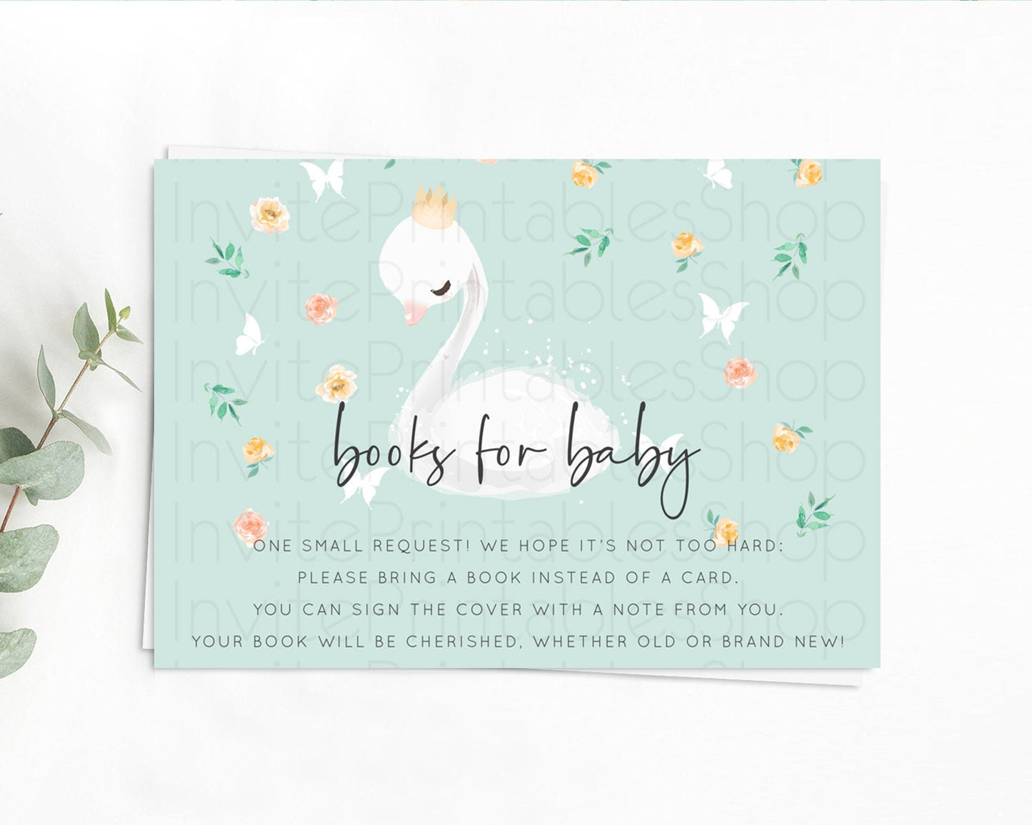 Swan Books For Baby Card Swan Princess Ballet Book Insert Enchanted Swan Lake Book Card Secret Garden Floral Book Poem Request D10905